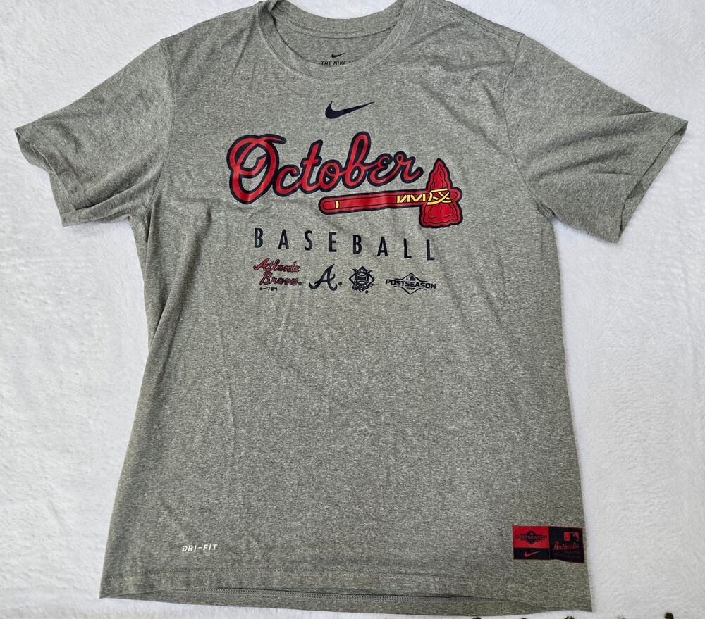 Nike Dri Fit Baseball Tee Mens Large Gray Post Season Graphic Athletic
